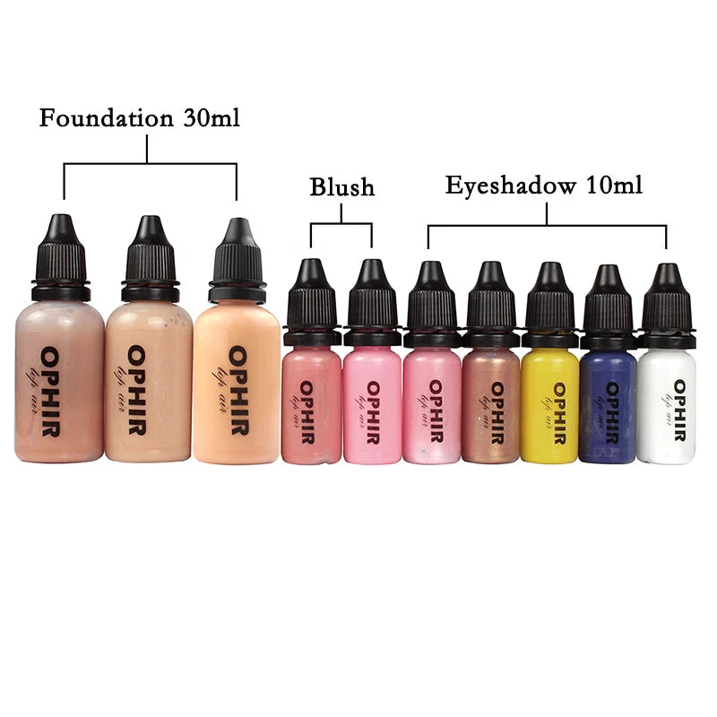 OPHIR 10 Bottles Airbrush Makeup Inks Set with 3 Colors Air Foundation 2x Air Blush 5x Air Eyeshadow for Face Paint Makeup Salon