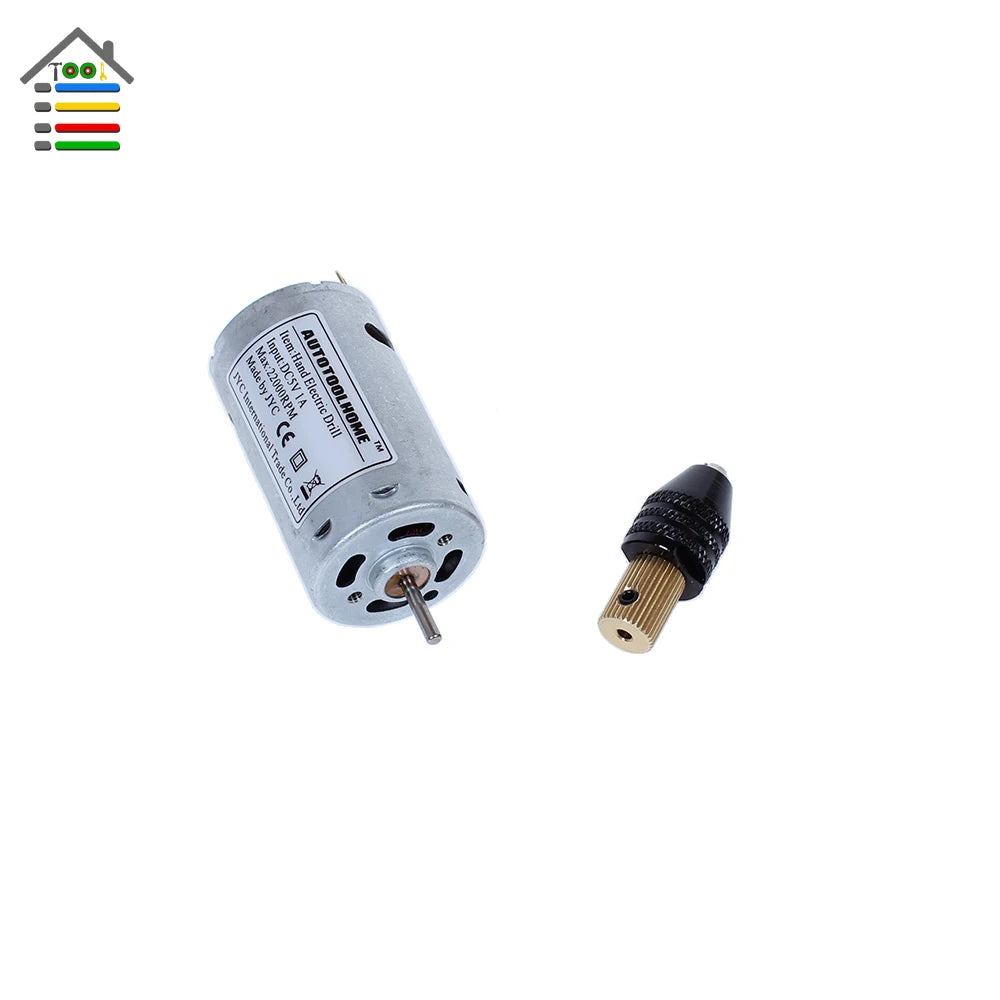 Mini DIY DC 12V Motor Hand  Electric Drill +0.5-3.2mm Keyless Chuck 10pc Twist Bits for PCB Wood Plastic Cardboard Hole Saw