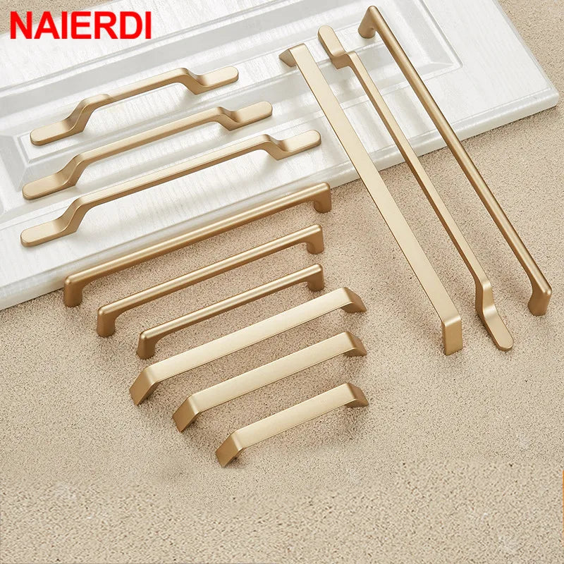 NAIERDI Solid Zinc Alloy Gold Cabinet Handles for Furniture Drawer Knobs Cabinet Pulls Decorative Home Decor Hardware