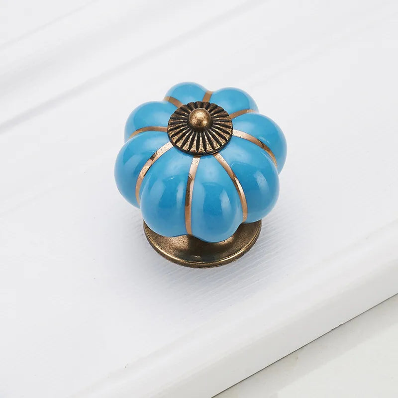 NAIERDI 40mm Pumpkin Ceramic Handles Drawer Knobs Cupboard Door Handles Single Hole Cabinet Handles with screws Furniture Handle