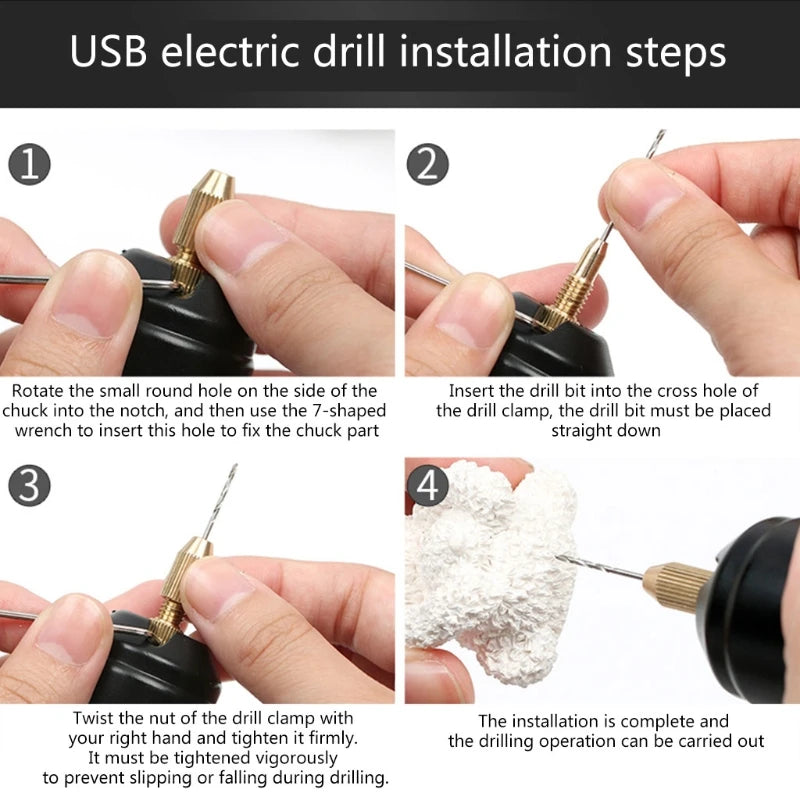0.7-1.2mmPortable Handheld Mini Electric Drill for Pearl Epoxy Resin Jewelry Making DIY Wood Crafts Tools with 5V USB Data Cable