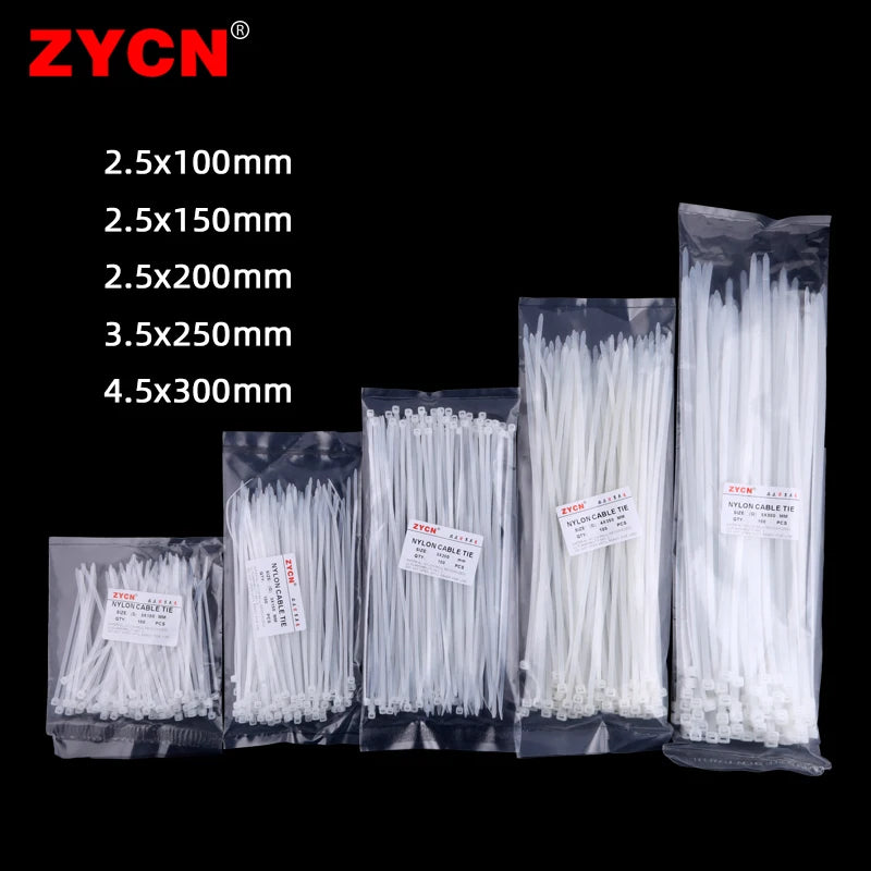 500pcs Self-Locking Nylon Cable Ties 2.5*100/150/200 3.5*250 4.5*300 Plastic Zip Loop Wire 4-6-8-10-12inch Wrap Fixed Binding