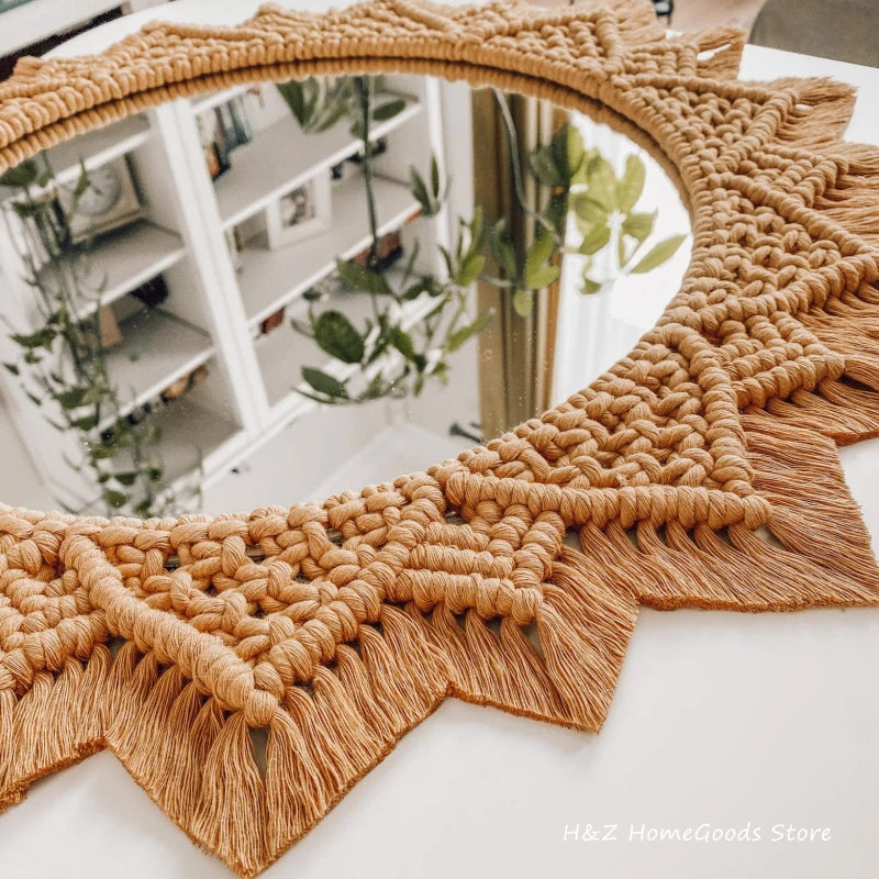 Bohemia Macrame Handmade Makeup Decorative Mirror Wall Tapestry For Bedroom Livingroom Bathroom Home Decor  Shower Round Mirrors