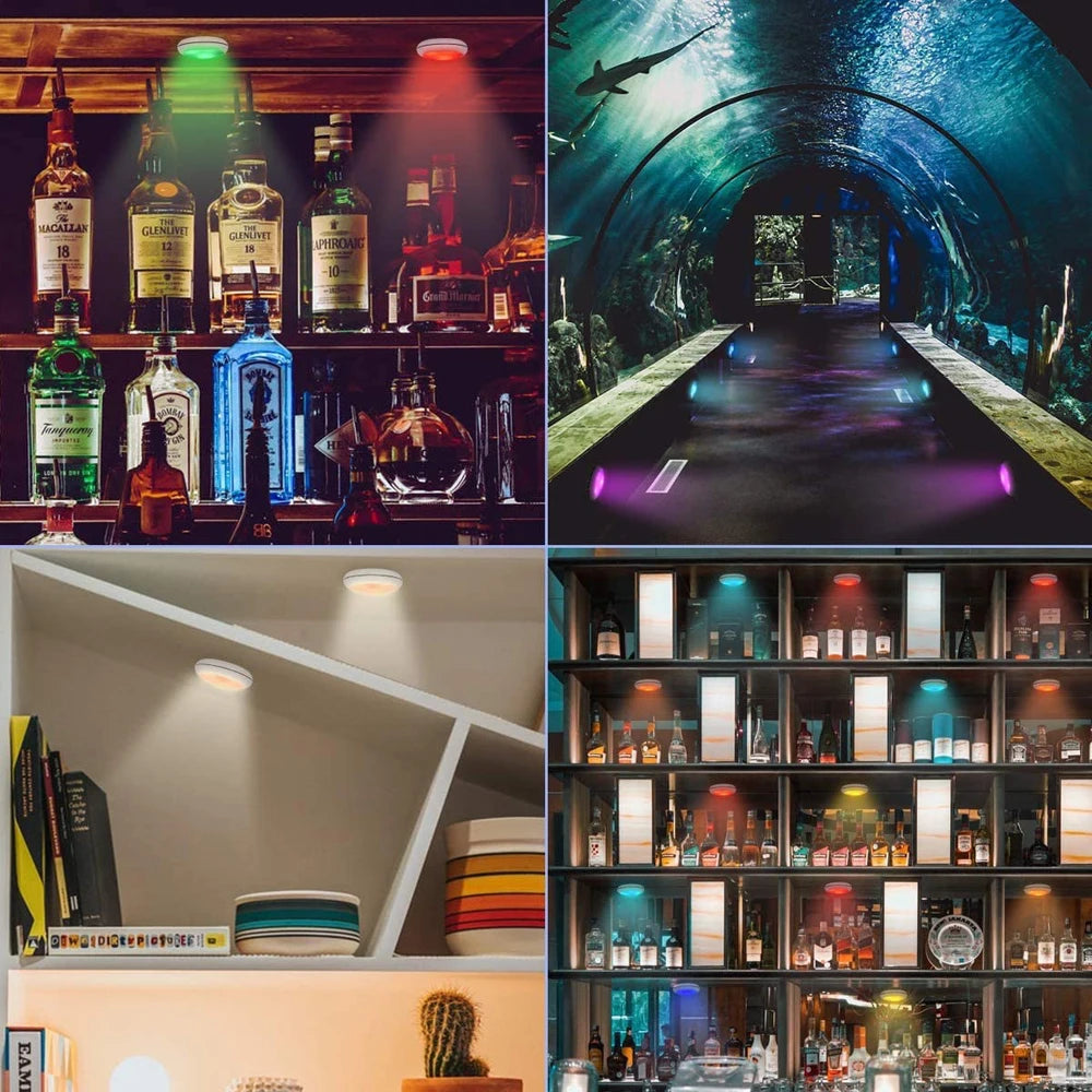 USB Rechargable RGBW LED Cabinet Light Puck Lamp 16 Colors Timmer Remote Under Shelf Kitchen Counter Lighting