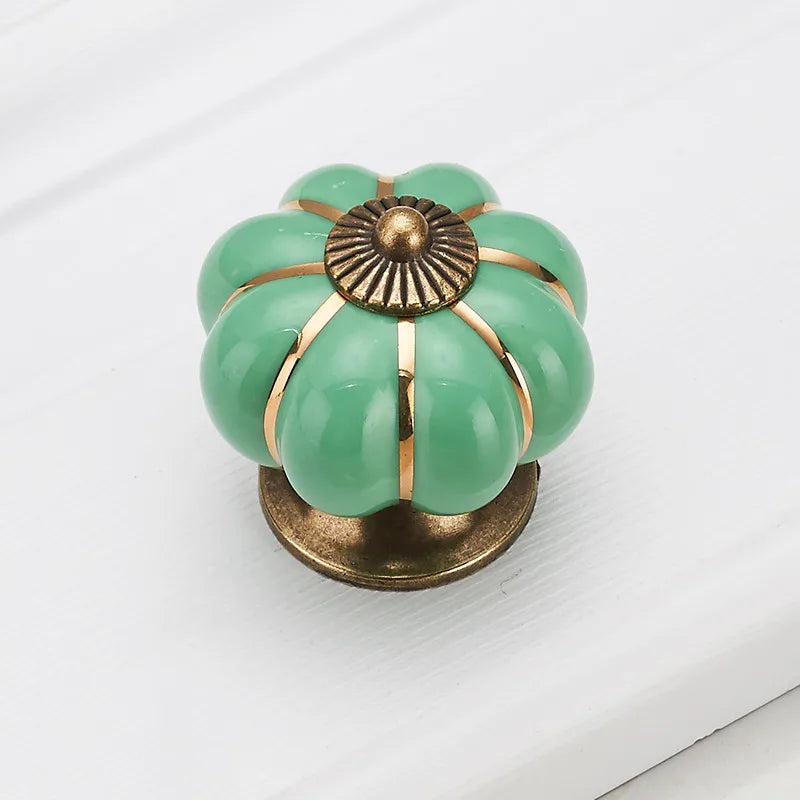 NAIERDI 40mm Pumpkin Ceramic Handles Drawer Knobs Cupboard Door Handles Single Hole Cabinet Handles with screws Furniture Handle