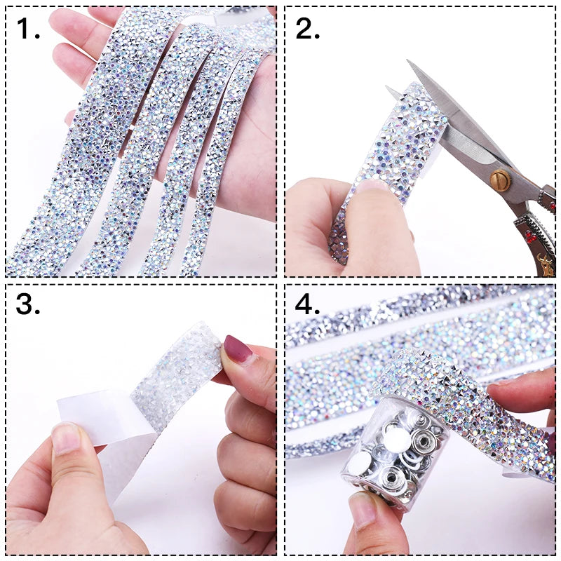 10mm-30mm Rhinestone Ribbons Self-Adhesive Trim Gift Handmade Rhinestone Stickers Applicator Ribbon With Rhinestones Appliques