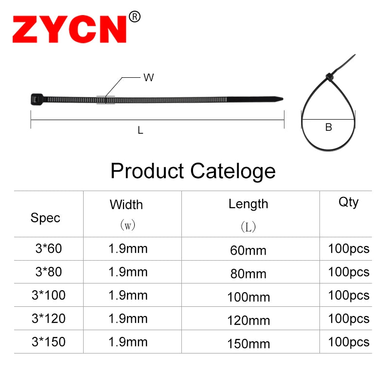 500pcs Self-Locking Nylon Cable Ties 2.5*100/150/200 3.5*250 4.5*300 Plastic Zip Loop Wire 4-6-8-10-12inch Wrap Fixed Binding