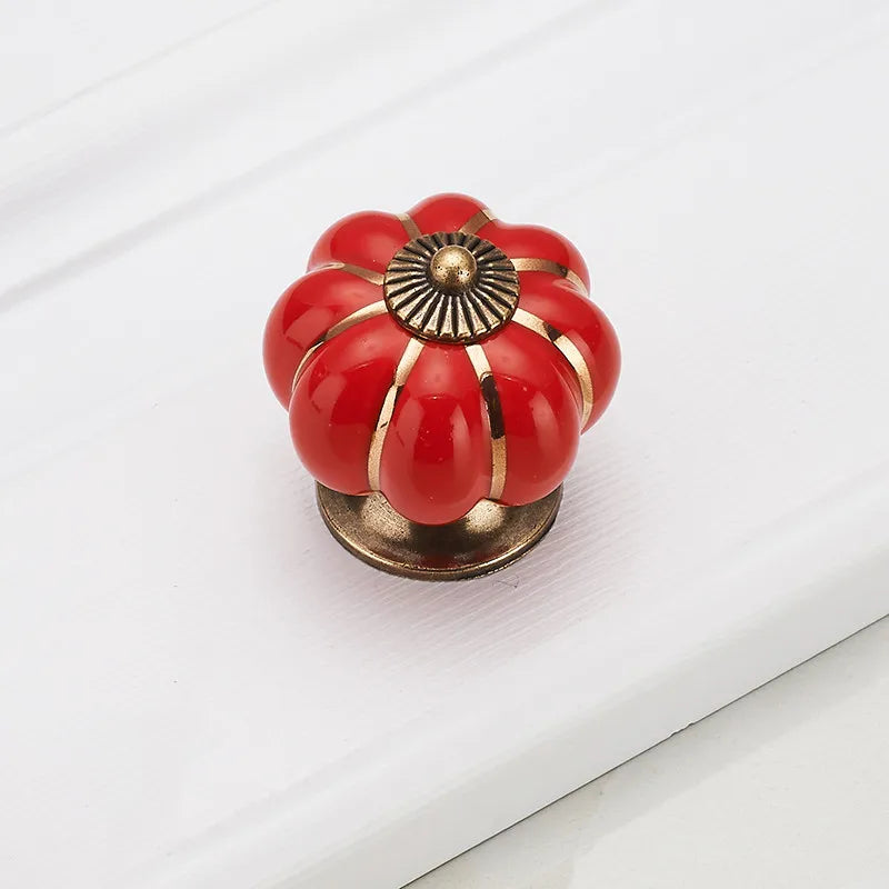 NAIERDI 40mm Pumpkin Ceramic Handles Drawer Knobs Cupboard Door Handles Single Hole Cabinet Handles with screws Furniture Handle
