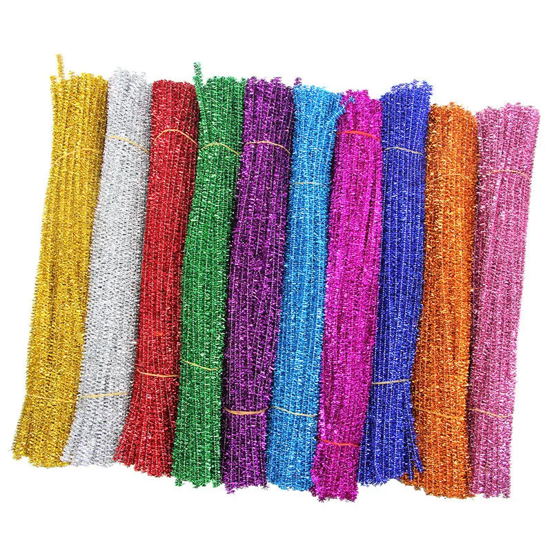 100pcs Glitter Chenille Stems Pipe Cleaners Plush Tinsel Stems Wired Sticks Kids Educational DIY Craft Supplies Toys Crafting