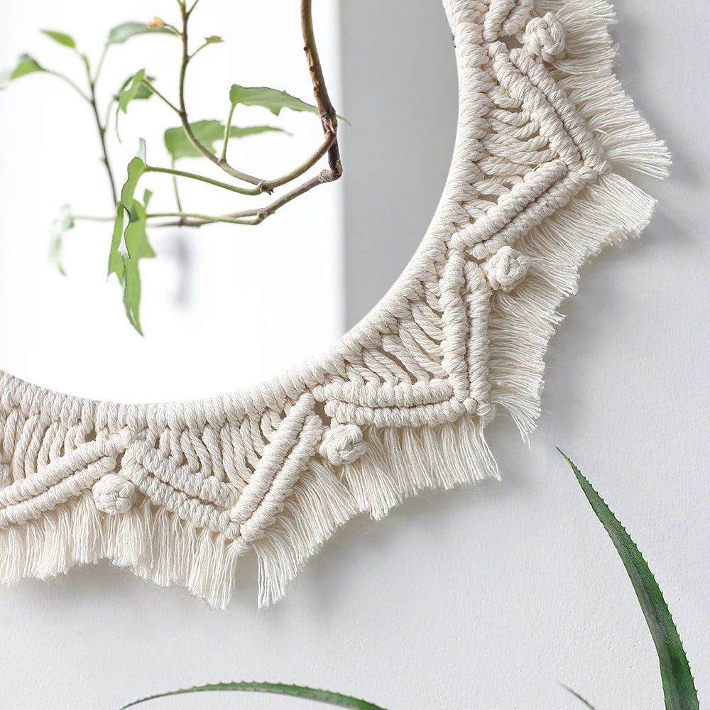 Macrame Decorative Wall Mirror  Boho Home Decor Makeup Aesthetic Mirrors Living Room Bedroom Christmas Wedding Decoration Gift