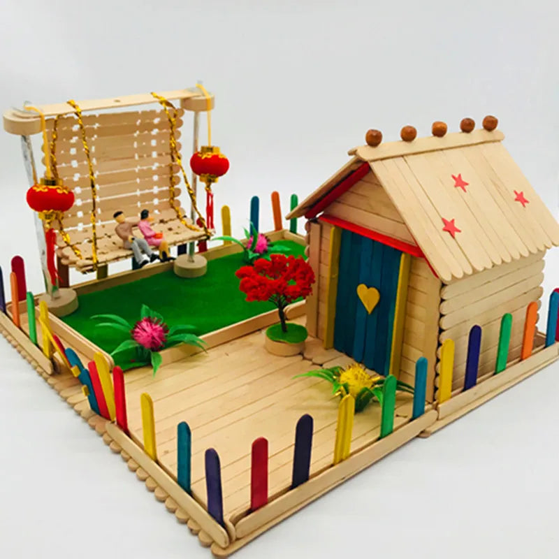 50Pcs Wooden Popsicle Sticks Natural Wood Ice Cream Sticks Creative Kids puzzle DIY Hand Crafts Building Blocks Accessories