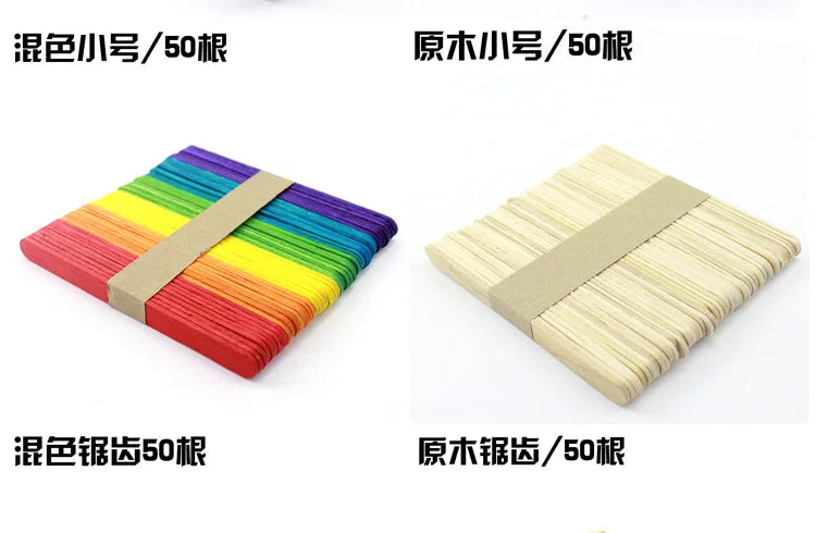 50Pcs Wooden Popsicle Sticks Natural Wood Ice Cream Sticks Creative Kids puzzle DIY Hand Crafts Building Blocks Accessories