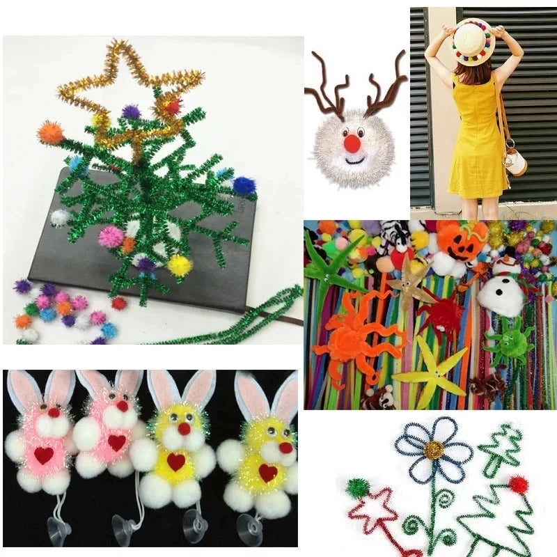 100pcs Glitter Chenille Stems Pipe Cleaners Plush Tinsel Stems Wired Sticks Kids Educational DIY Craft Supplies Toys Crafting