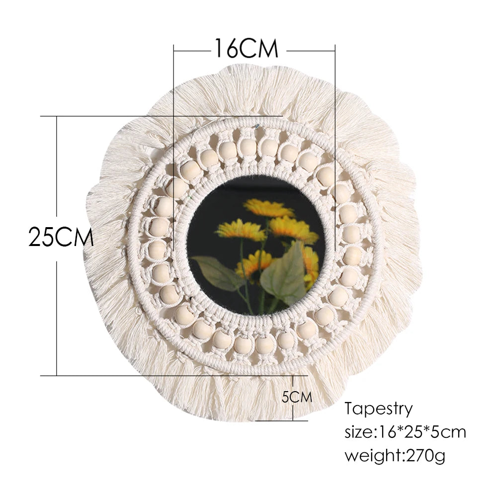 Macrame Decorative Wall Mirror  Boho Home Decor Makeup Aesthetic Mirrors Living Room Bedroom Christmas Wedding Decoration Gift