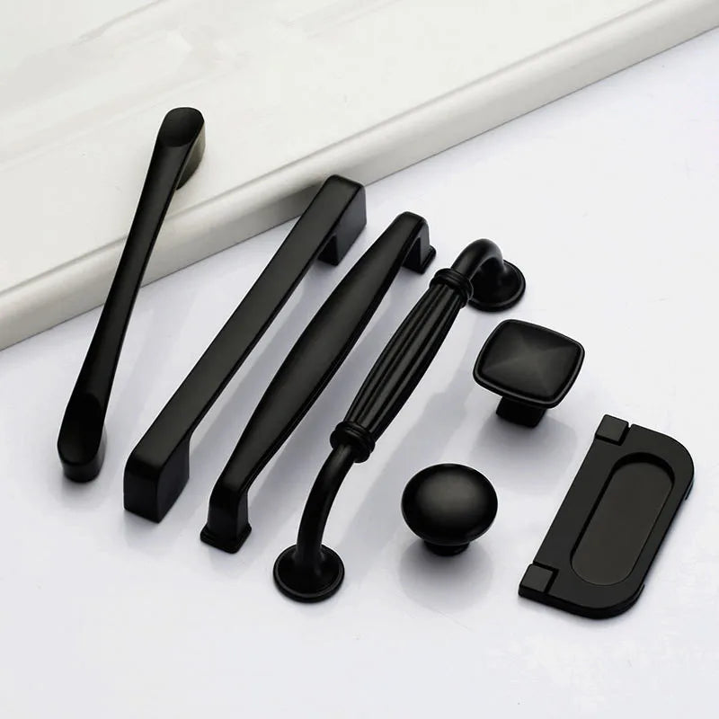 Black Handles for Furniture Cabinet Knobs and Kitchen Drawer Pulls Cupboard  Aluminium Alloy