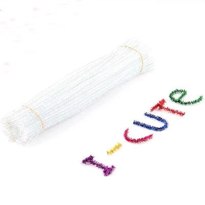 100pcs Glitter Chenille Stems Pipe Cleaners Plush Tinsel Stems Wired Sticks Kids Educational DIY Craft Supplies Toys Crafting