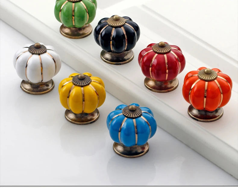 NAIERDI 40mm Pumpkin Ceramic Handles Drawer Knobs Cupboard Door Handles Single Hole Cabinet Handles with screws Furniture Handle