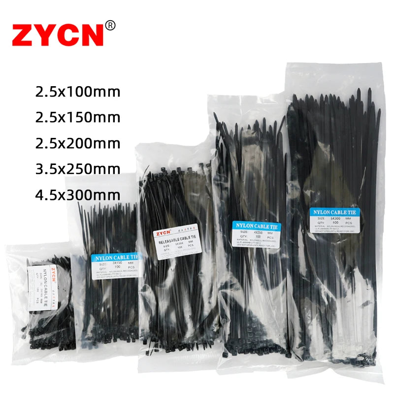 500pcs Self-Locking Nylon Cable Ties 2.5*100/150/200 3.5*250 4.5*300 Plastic Zip Loop Wire 4-6-8-10-12inch Wrap Fixed Binding