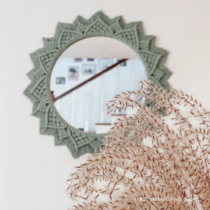 Bohemia Macrame Handmade Makeup Decorative Mirror Wall Tapestry For Bedroom Livingroom Bathroom Home Decor  Shower Round Mirrors