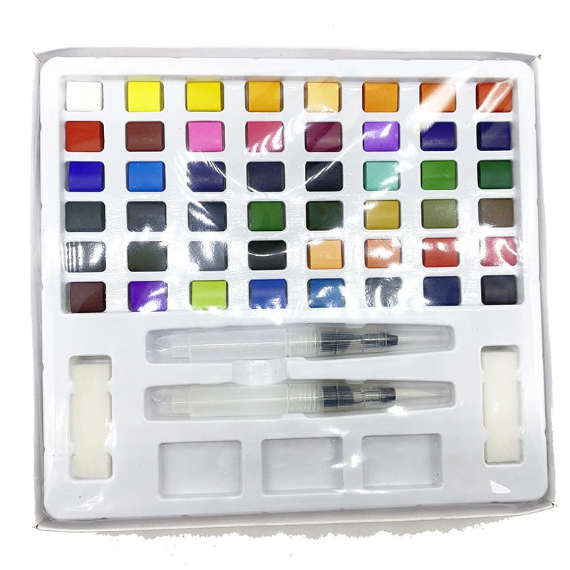 50/90 Color Solid Watercolor Paint Set Glitter Portable Metal Box Watercolor Pigment squirrel hair brush nail art