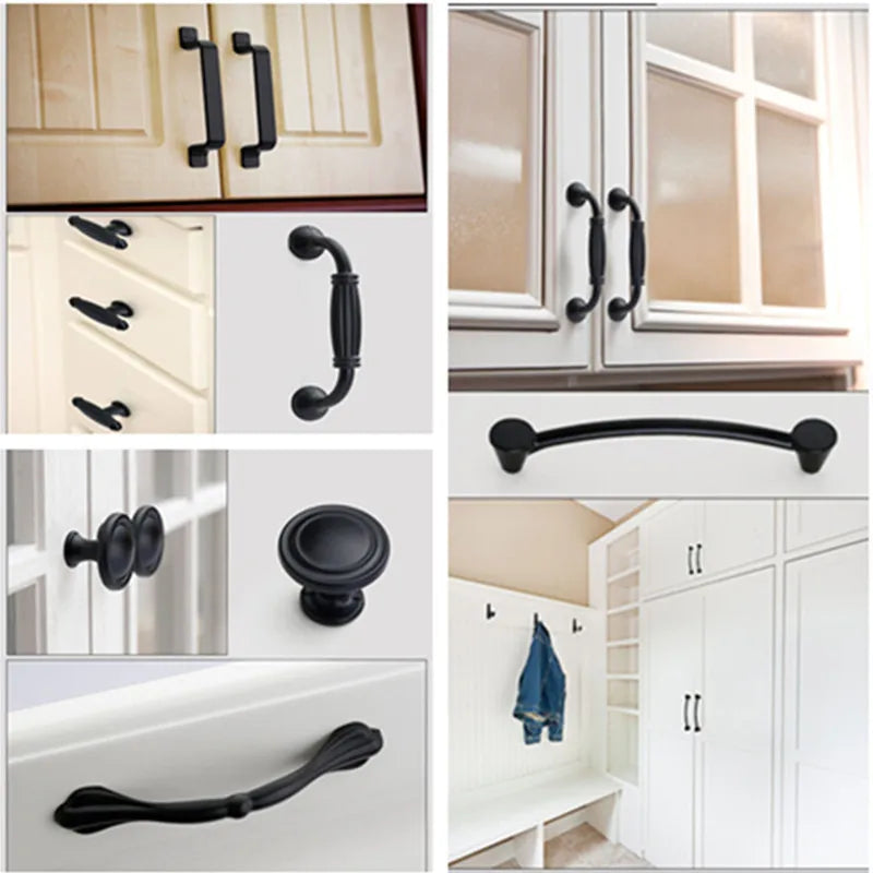 Black Handles for Furniture Cabinet Knobs and Kitchen Drawer Pulls Cupboard  Aluminium Alloy