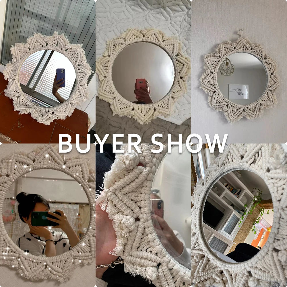 Macrame Decorative Wall Mirror  Boho Home Decor Makeup Aesthetic Mirrors Living Room Bedroom Christmas Wedding Decoration Gift