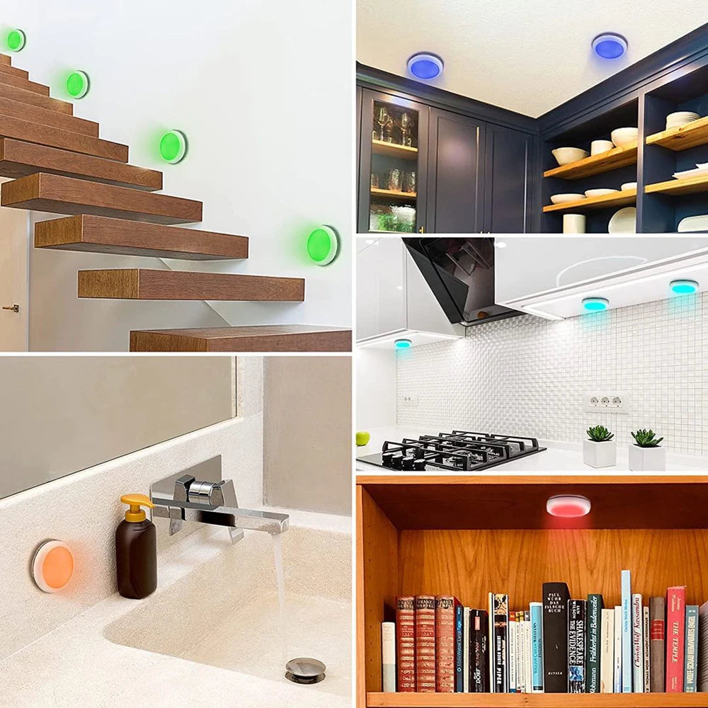 USB Rechargable RGBW LED Cabinet Light Puck Lamp 16 Colors Timmer Remote Under Shelf Kitchen Counter Lighting