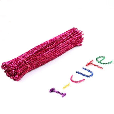 100pcs Glitter Chenille Stems Pipe Cleaners Plush Tinsel Stems Wired Sticks Kids Educational DIY Craft Supplies Toys Crafting