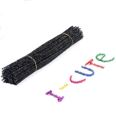100pcs Glitter Chenille Stems Pipe Cleaners Plush Tinsel Stems Wired Sticks Kids Educational DIY Craft Supplies Toys Crafting