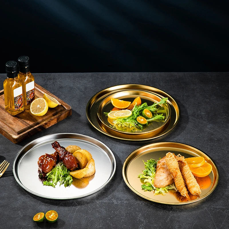 Kitchen Bar Tableware Cake And Fruit Snack Plate Kitchen Accessories Stainless Steel Plate Camping Picnic Plate