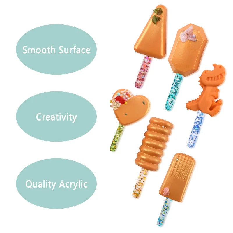 10 pcs Reusable Colorful Acrylic Popsicle Sticks, Cakesicle Sticks, Ice Cream Sticks, Craft Sticks, Chocolate Lollipop Holder