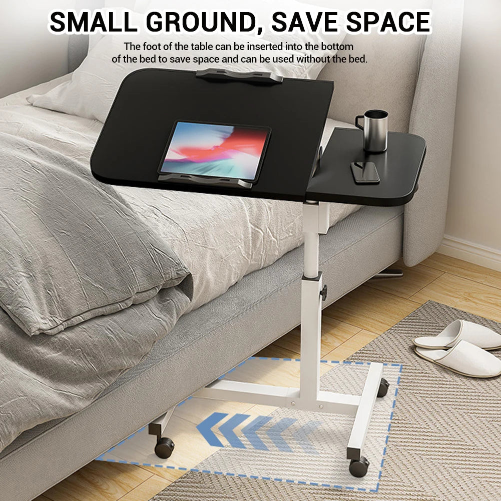Movable Overbed Table With Wheels, Adjustable Height Overbed Table, Rolling Tray Table, Medical Bedside Desk For Home Office