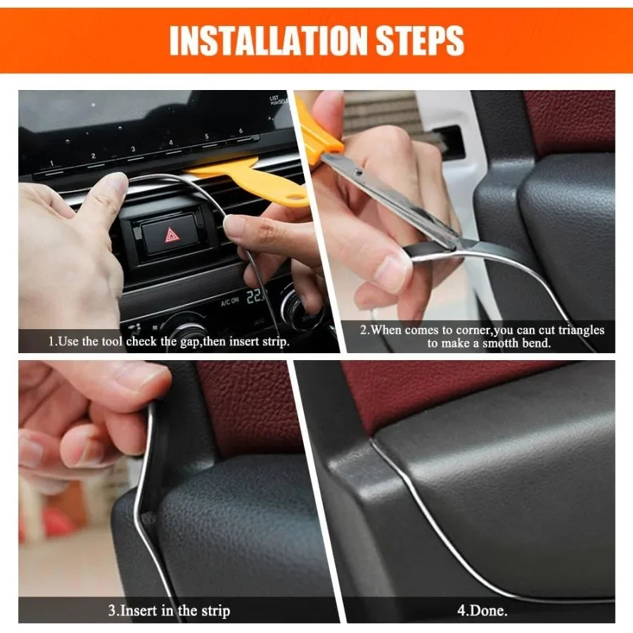 Car Interior Moulding Trim Strips 33Ft/10M Universal Electroplating Decoration Filler Insert Strips for Dashboard Styling DIY F