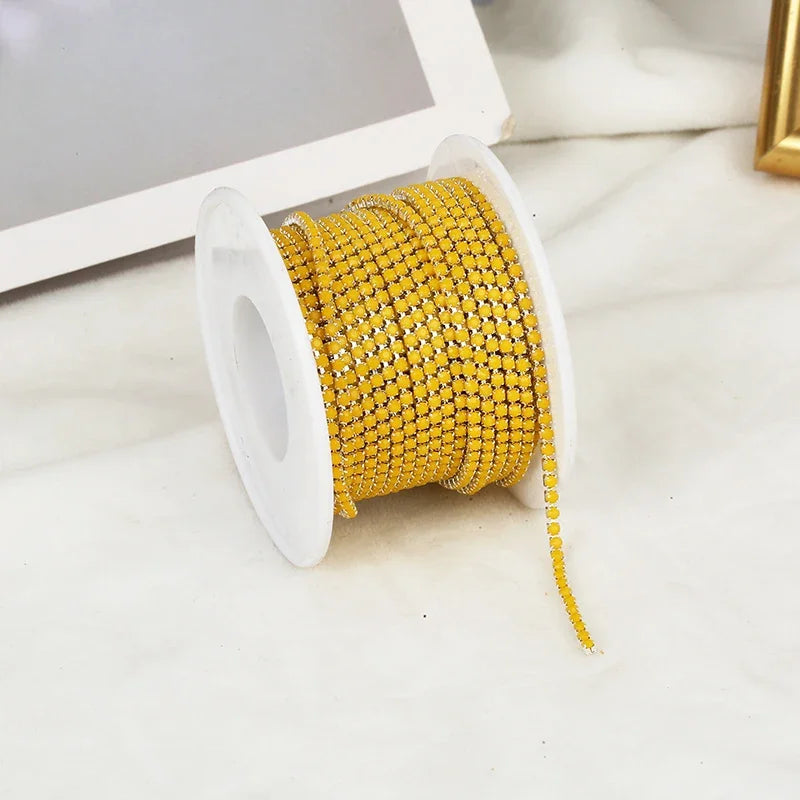 PEESOM NewSS6 2mm Sliver Bottom Rhinestone Cup Chain Sew On Colorful Acrylic Rhinestone Trim Chain Strass Banding for DIY Chain