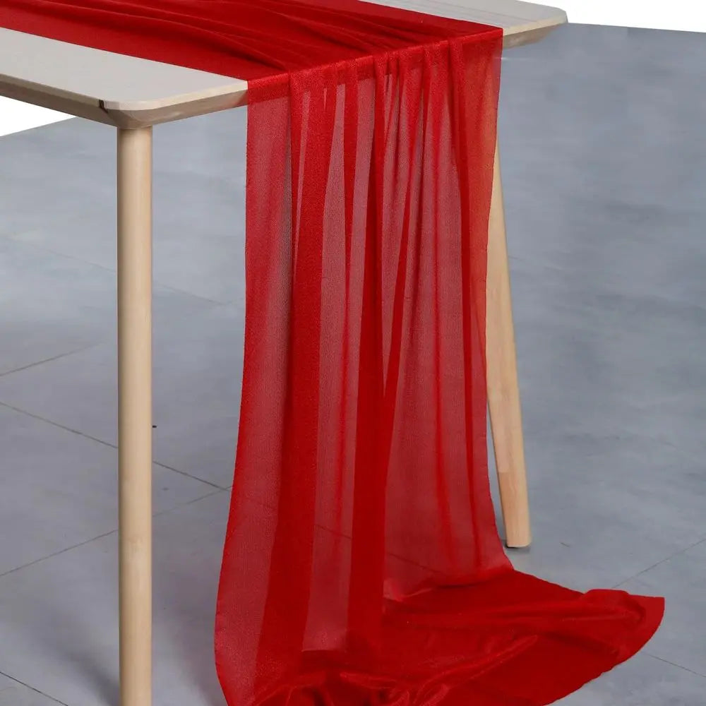 Red 10ft x 120in Shimmering Chiffon Table Runner Set of 5 for Weddings, Showers, Parties & Events