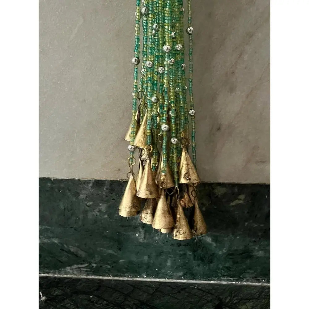 Green Bohemian Style Beaded Curtain, 76 Glass Beads for Doorways, Windows, and Room Decor