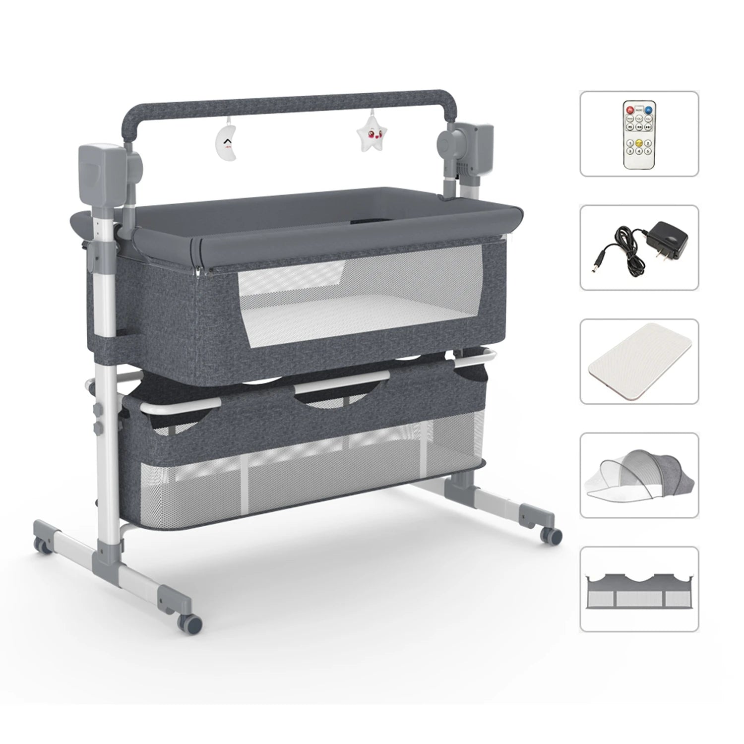 Baby Bassinet,Automatic Electric Rocking with Remote,Newborn Bedside Bassinet, Foldable Travel Co-Sleeper for Infant SteAnny