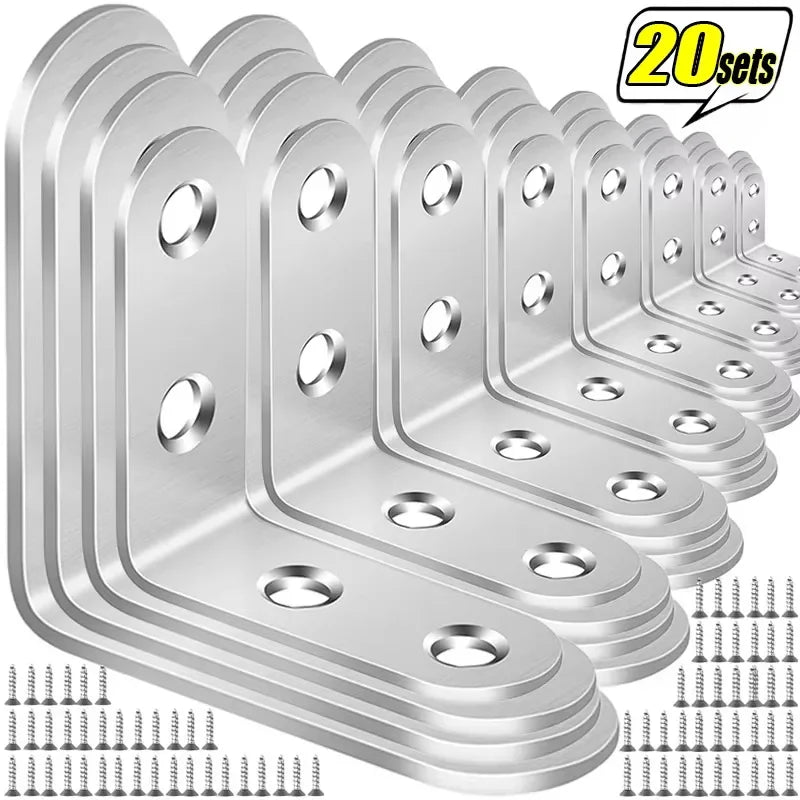 20-1pcs L Shaped Corner Brace Stainless Steel Joint Bracket 90 Degree Connector Fastener Furniture Shelves Cabinet Support Frame
