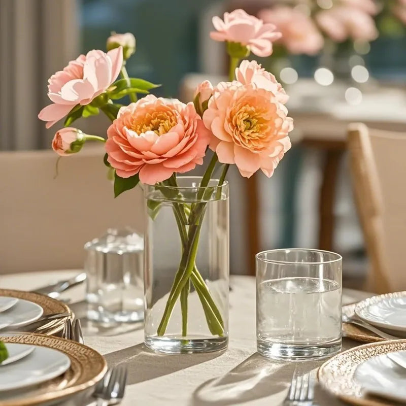 2PCS acrylic cylindrical transparent vase, home decoration, suitable for desks, offices, wedding center decoration