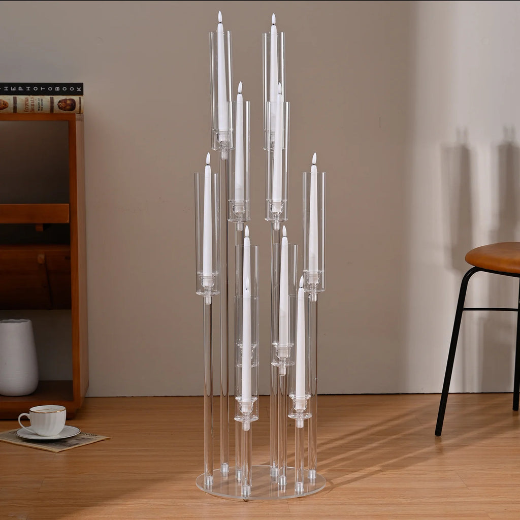 4Pack 10 Arm Acrylic Candelabra Centerpieces for Tables 34.7Inches Floor Candlesticks Holder with Lampshade for Weddining