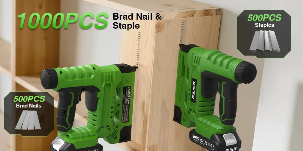 TaskStar Cordless Nail Gun 2-in-1 with nails & staples,Nailing Machine with 2 x Batteries