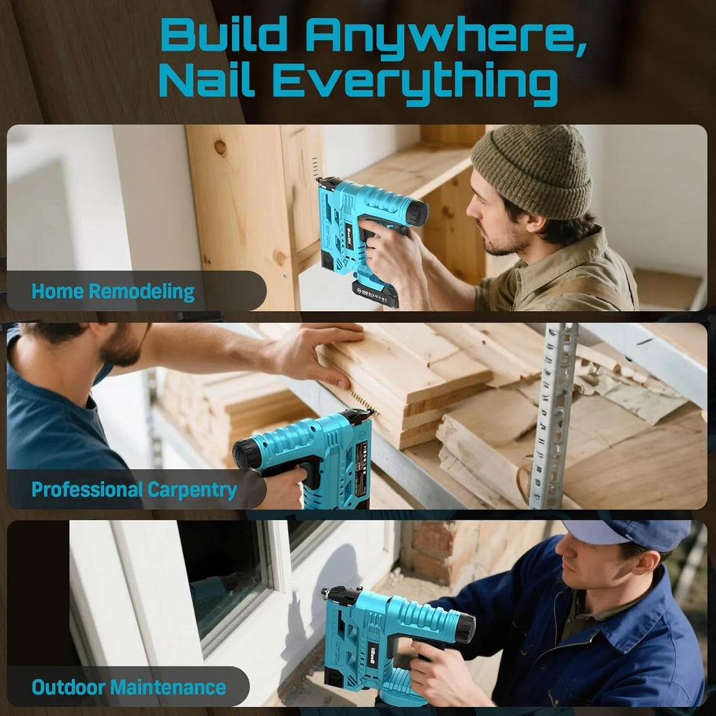 SEESII 18 Gauge Cordless Brad Nail Gun 1000 Brad Nails Cordless Stapler Framing Nailer Furniture Power Tool With 2pcs Battery
