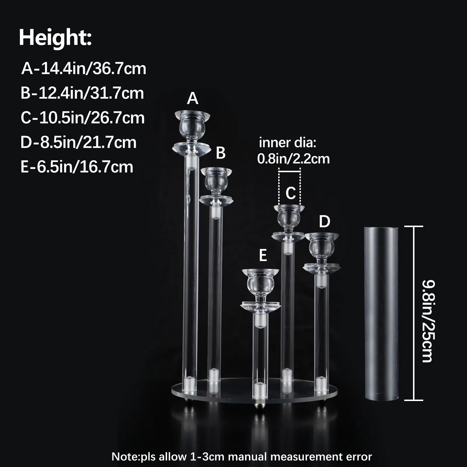 10pcs Acrylic Candelabra Centerpiece for Wedding, 5 Arm Clear Candlestick Holders with Removable Lampshade for Party Table Baby