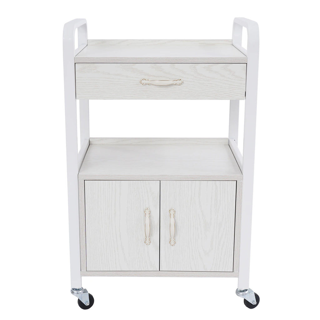 Salon High-density Wood Panels Storage Cart,White Rectangle Free Standing Movable Beauty Organizer 51*33*83cm for Beauty Salons