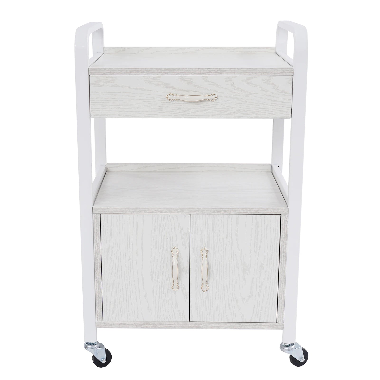 Salon High-density Wood Panels Storage Cart,White Rectangle Free Standing Movable Beauty Organizer 51*33*83cm for Beauty Salons