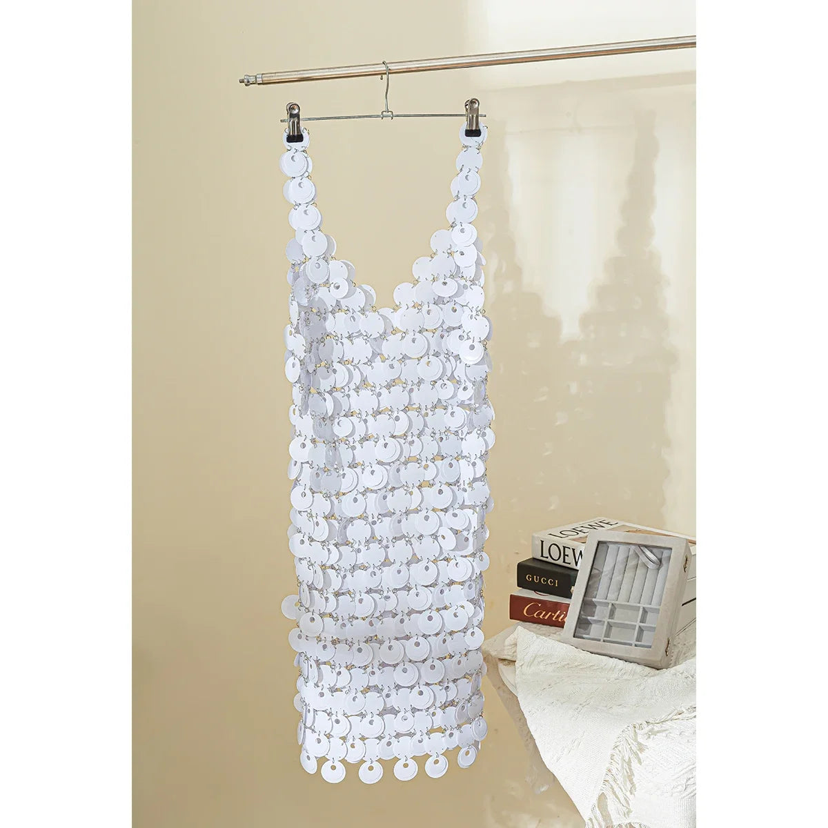Sexy Shinny Gold Color Sequin Dress Women Nightclub Sling Skirt Body Chain Luxury Body Jewelry Party Accessories 2024 New