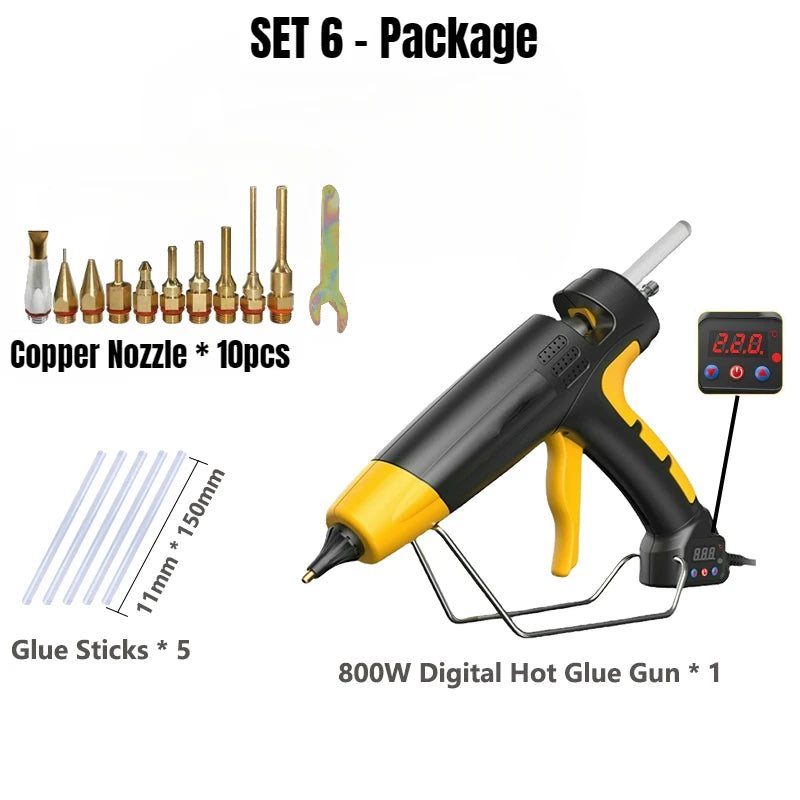 800W Professional Hot Melt Glue Gun Digital Adjustable Temperature Copper Nozzle 11 Mm Glue Sticks Industrial Tools Silicone Gun