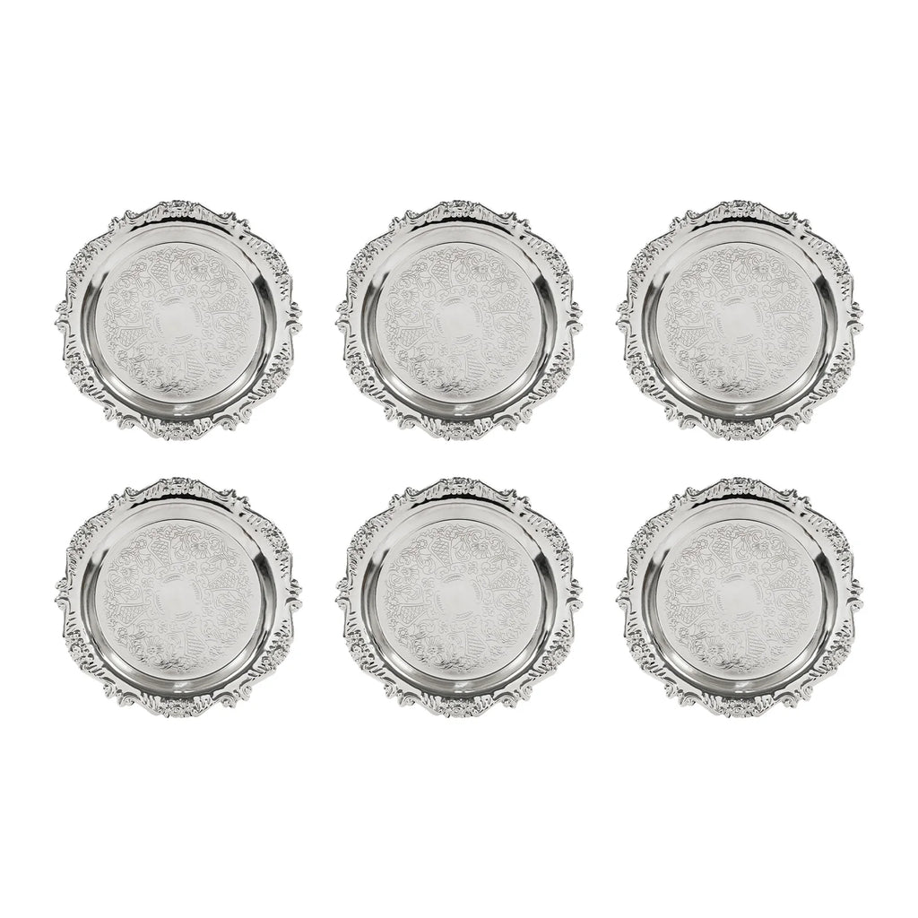 6PCS Gold/Silver Serving Tray Round Metal Snack Plate Restaurant Tray Plate Jewelry Display Tray for Birthday Wedding Banquet