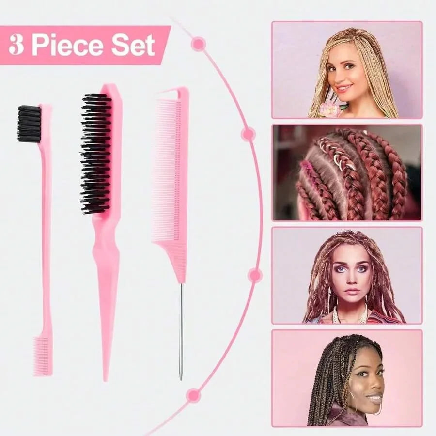 3pcs / A Set Gender Neutral Hair Styling & Makeup Set - Tail Comb, Dual Head Comb, Triple Row Teasing Brush, Brush Comb, Eyebrow