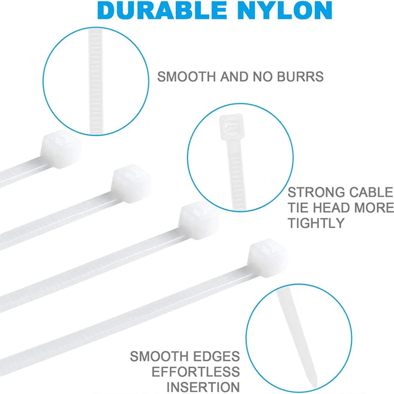 2.8*300mm Nylon Cable Ties - Self-Locking, Heavy-Duty, Smooth Edges, Ideal for Electrical Wiring & Cable Management